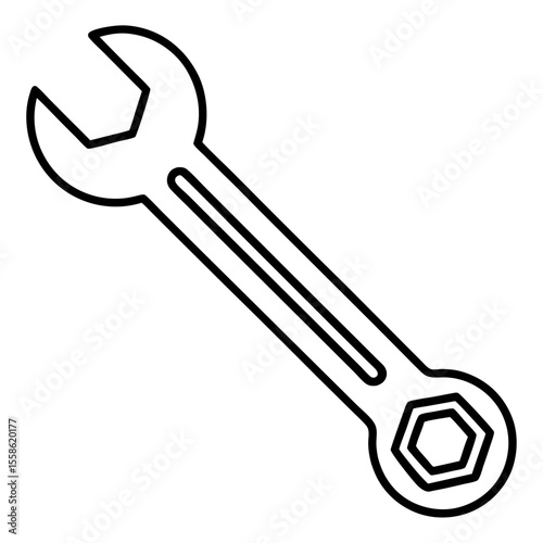 Minimalist Wrench Tool Line Art Vector