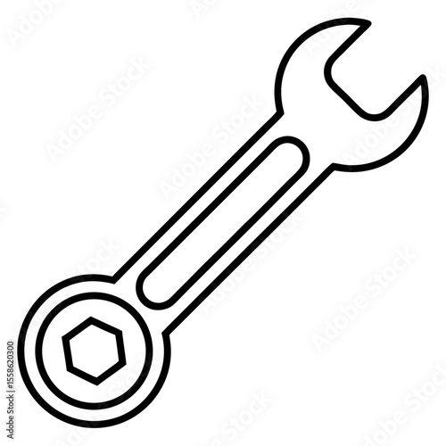 Minimalist Wrench Tool Line Art Vector