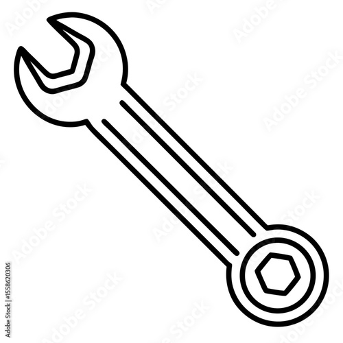 Minimalist Wrench Tool Line Art Vector