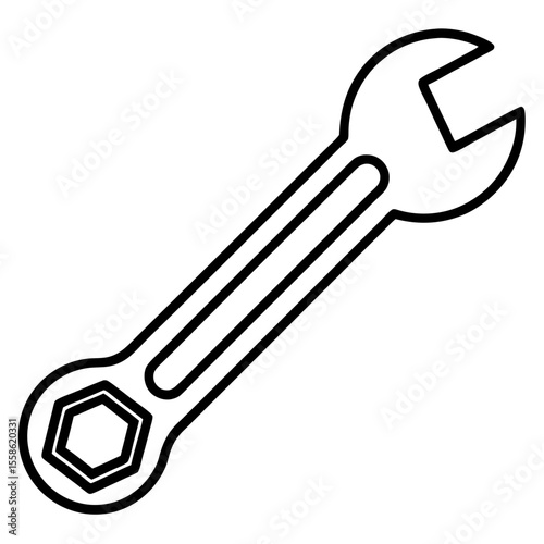 Minimalist Wrench Tool Line Art Vector