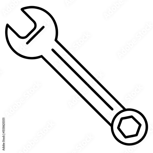 Minimalist Wrench Tool Line Art Vector