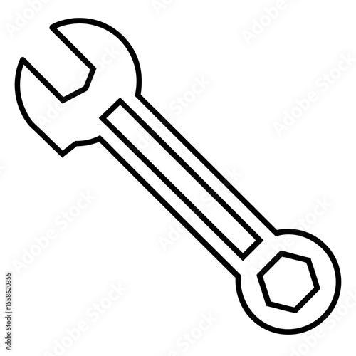 Minimalist Wrench Tool Line Art Vector