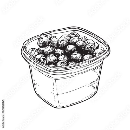 Fresh blueberries in a transparent container for healthy snacking