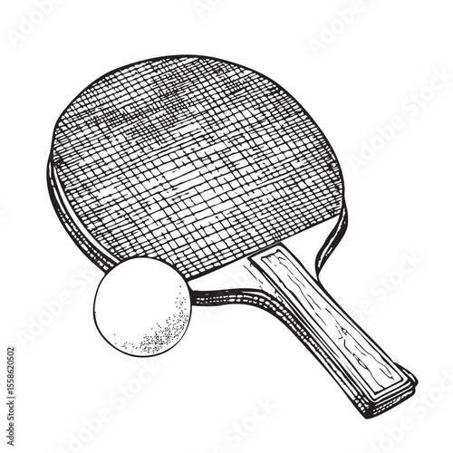 Table tennis equipment with paddle and ball for competitive play