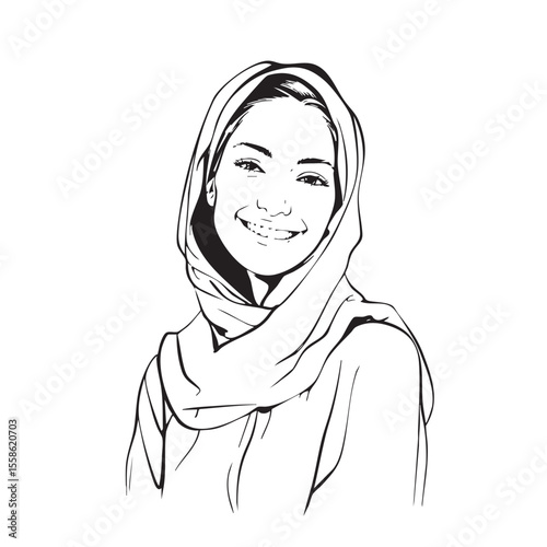 Smiling woman wearing a headscarf expressing joy and positivity