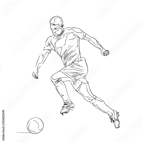 Dynamic soccer player kicking ball in action during match