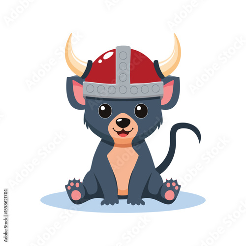 Simple Illustration Cute Tasmanian Devil with Viking Helmet