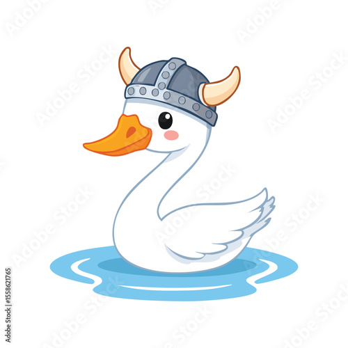 Simple Illustration Cute Swan with Viking Helmet
