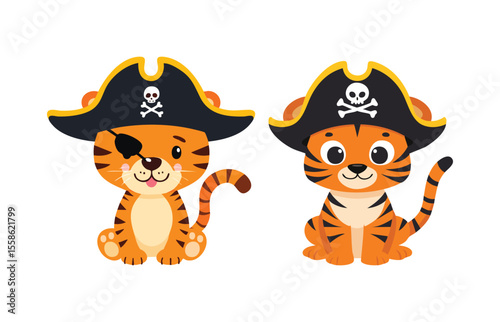 Simple Illustration Cute Tiger with Pirate Hat