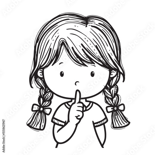 Little girl holding a finger to her lips to signify silence