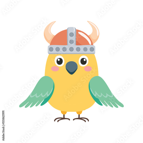 Simple Illustration Cute Parrot with Viking Helmet