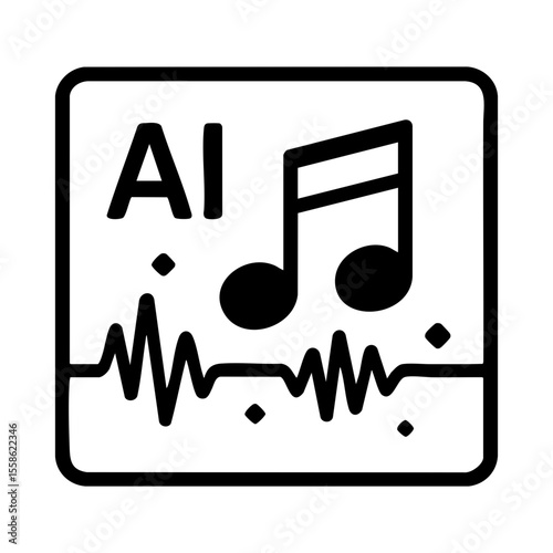 AI-generated music icon with waveform and notes symbolizing artificial intelligence in sound creation and audio technology