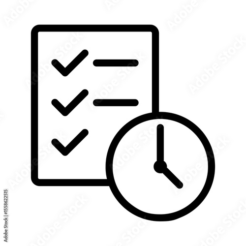 Checklist icon with clock representing time-bound tasks, planning, and productivity time tracking system