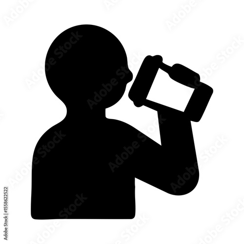 Silhouette of person drinking water from bottle, symbolizing hydration habit and healthy daily routine