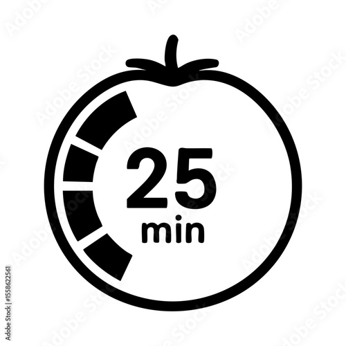 Pomodoro timer icon with 25 minutes symbolizing focus cycle and time-based productivity technique