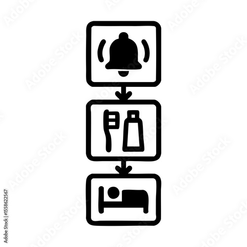 Evening routine flowchart showing alert, brushing teeth, and going to bed for better sleep