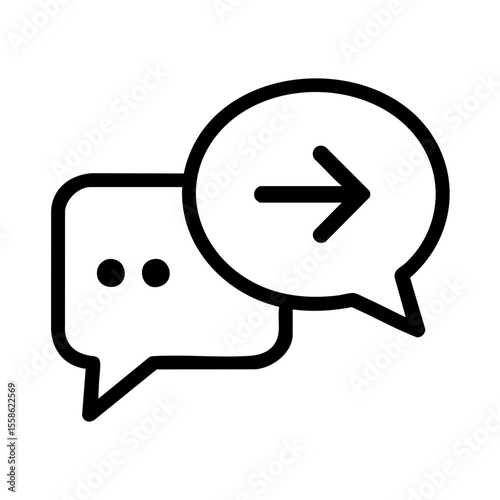 Speech bubbles with forward arrow icon representing communication leading to action or decision