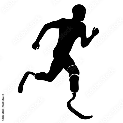 Paralympic athlete with bionic prosthesis: technological silhouette embodying determination and innovation.