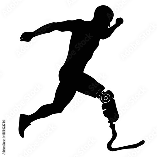 Paralympic athlete with bionic prosthesis: technological silhouette embodying determination and innovation.