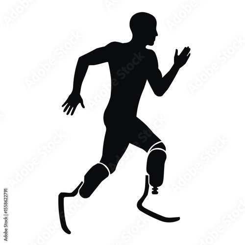 Paralympic athlete with bionic prosthesis: technological silhouette embodying determination and innovation.