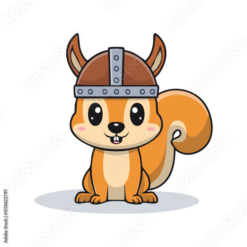 Simple Illustration Cute Squirrel with Viking Helmet