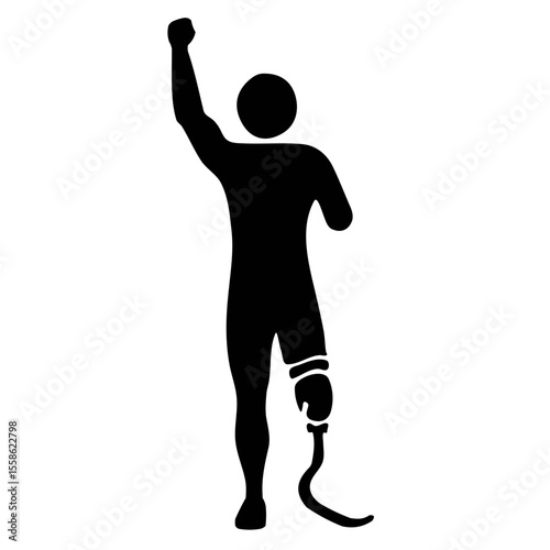 Paralympic athlete with bionic prosthesis: technological silhouette embodying determination and innovation.
