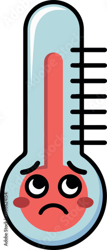 Sad thermometer illustration showing high temperature fever sick health medical hot weather icon