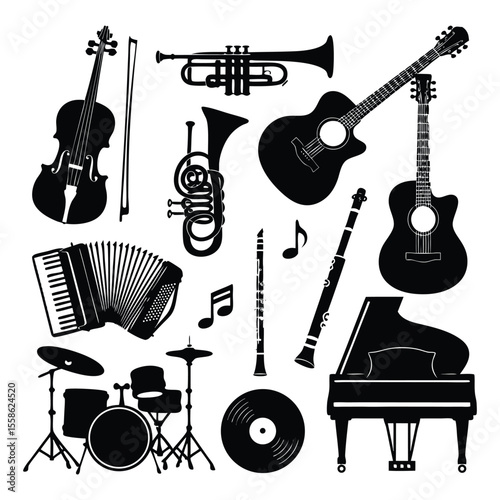 Musical Instruments Silhouettes.