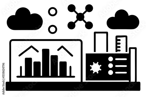 Data Analytics and Cloud Computing Icon Set for Digital Dashboards