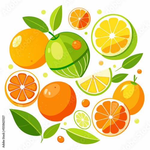 set of citrus fruits isolated