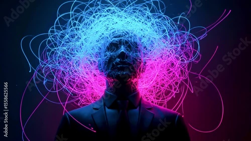 Abstract representation of a man in a suit with colorful swirling lights symbolizing thoughts and ideas
