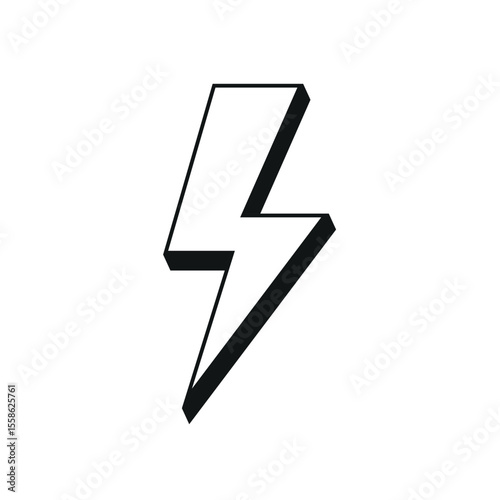 Minimal black lightning bolt icon representing energy, danger, or high voltage. Can be used in warning signs, electrical labels, or as a symbol for speed and power in graphic design.