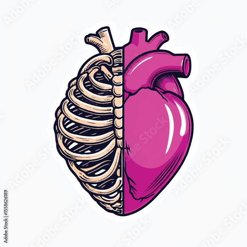 Split Human Heart Illustration – Anatomical & Artistic Medical Concept