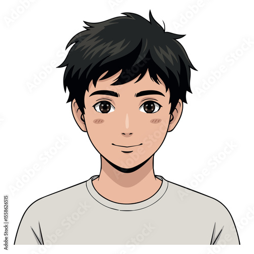 Portrait of young man with dark hair vector art illustration character design drawing face headshot 90s