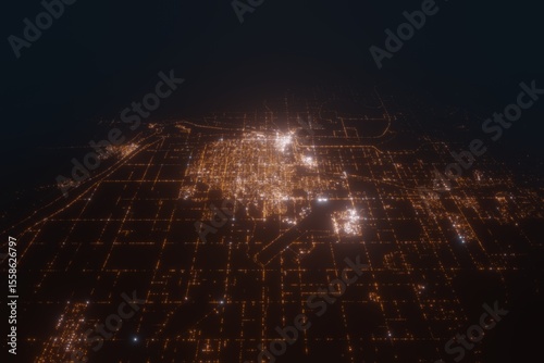 Aerial view on Yuma (USA) from south. Top view on modern city at night from satellite