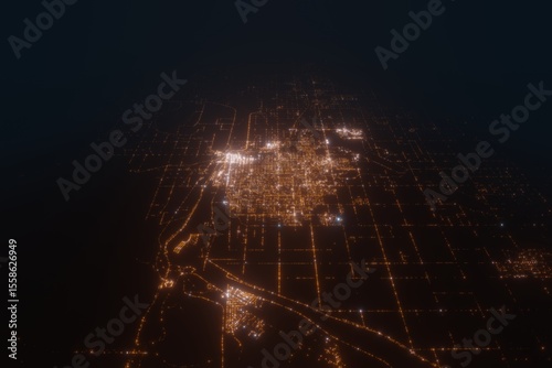 Aerial view on Yuma (USA) from west. Satellite view on modern city at night