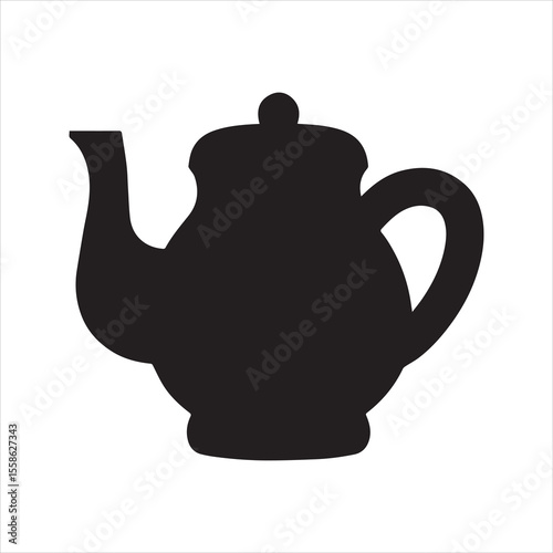 Teapot silhouette icon. Classic black vector graphic of a kettle for tea time, breakfast, or kitchen themes. Isolated vintage pot illustration