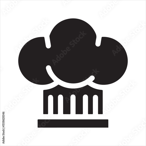 Chef hat icon vector. Black silhouette of a cook's toque for restaurant, kitchen, and culinary themes. Simple professional baker symbol isolated on white