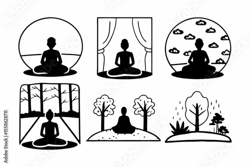Meditation Vector Illustration – Minimal Line Art on White Background