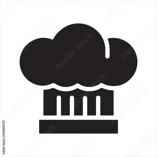 Chef hat icon vector. Black silhouette of a cook's toque for restaurant, kitchen, and culinary themes. Simple professional baker symbol isolated on white