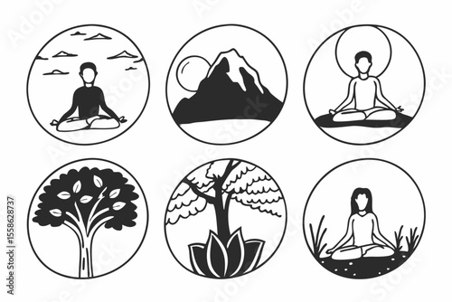 Meditation Vector Illustration – Minimal Line Art on White Background