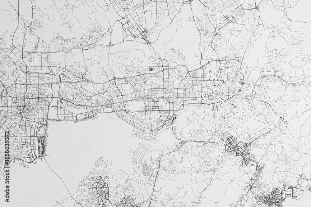 Fototapeta premium Map of the streets of Shenzhen (China) on white background. 3d render, illustration