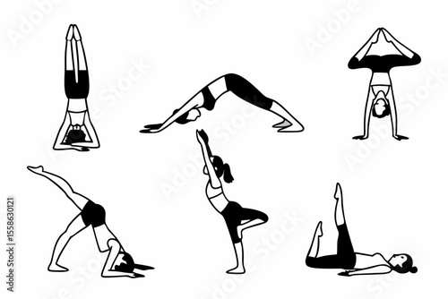 Yoga Pose – Clean Vector Line Art on White for Wellness and Balance