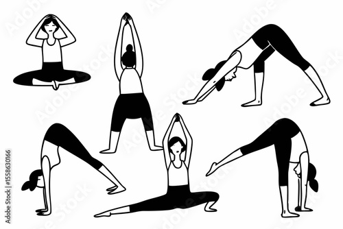 Yoga Pose – Clean Vector Line Art on White for Wellness and Balance