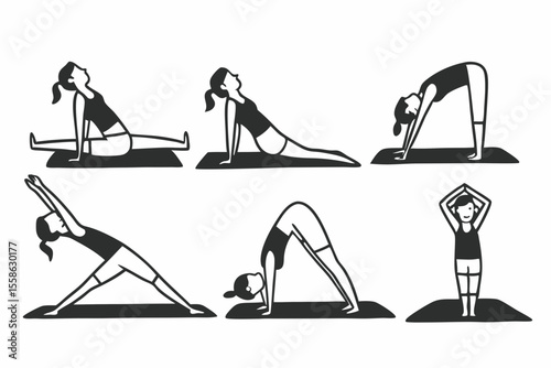 Yoga Pose – Clean Vector Line Art on White for Wellness and Balance