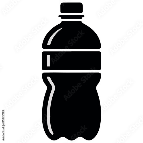 Black and white vector illustration of a plastic bottle for water or soda drink design icon