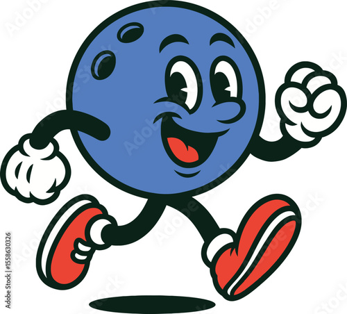 Energetic Cartoon Bowling Ball Mascot Running