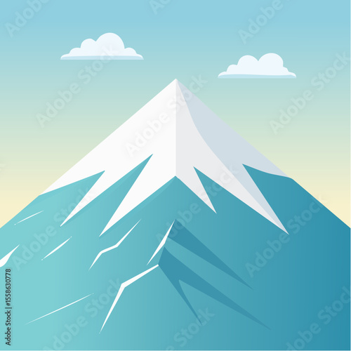 vector illustration of a lone snow-covered mountain peak