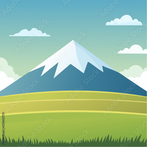 vector illustration of a lone snow-covered mountain peak