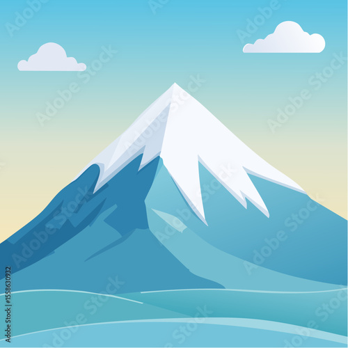 vector illustration of a lone snow-covered mountain peak